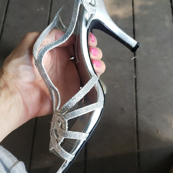 Nina Silver Strappy Heels - Picture 2 of 8